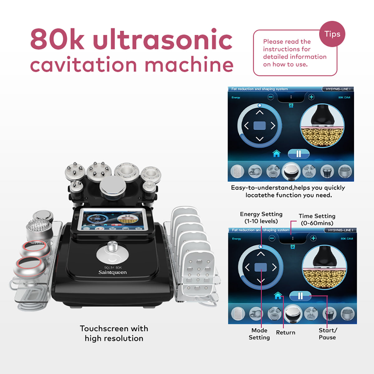 SQ154D Max – Συσκευή σπηλαίωσης 80K 11 σε 1 με επιθέματα λέιζερ, EMS και RF