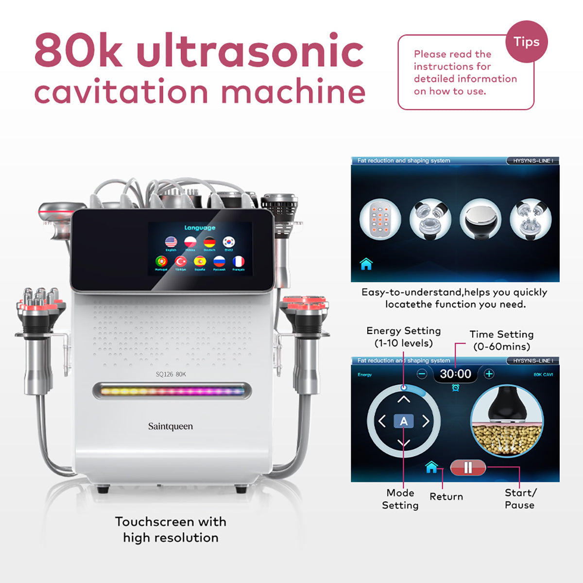 SQ126B Max – Συσκευή σπηλαίωσης 80K 11 σε 1 με λέιζερ, RF, EMS και ψυχρή κεφαλή