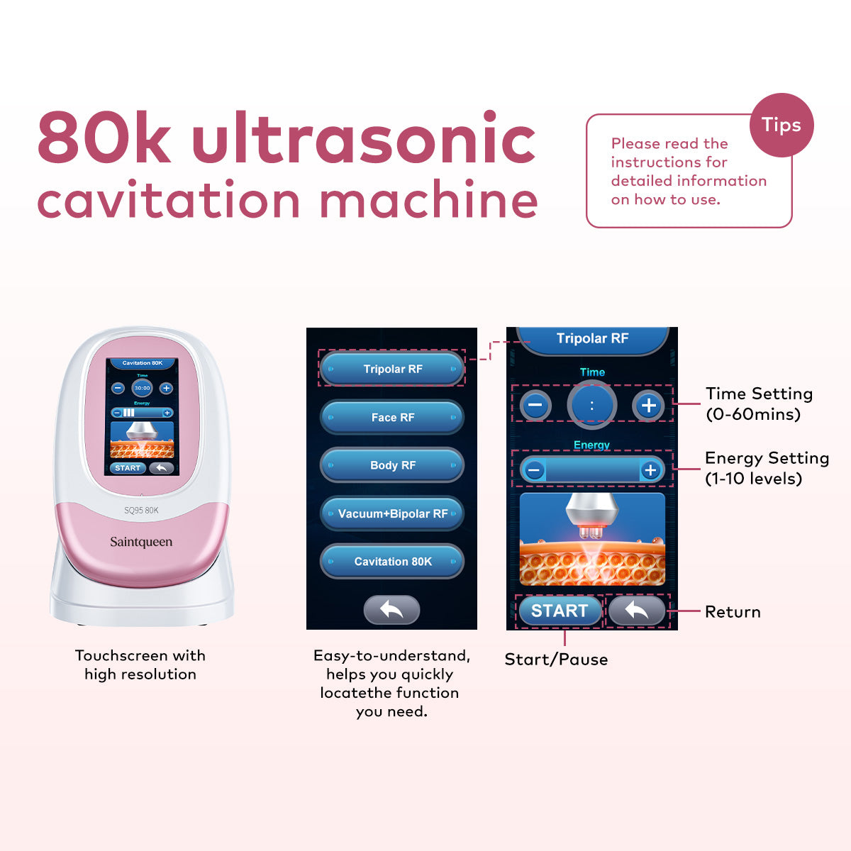 SQ95A Pro – Συσκευή σπηλαίωσης 80K 5 σε 1 με RF και μασάζ κενού